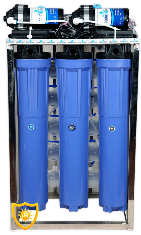 AquaDpure 100 LPH Commercial RO + UV Water Purifier System/Plant 100 Liter Per hour Stainless Steel Fully Automatic with auto shut off sensor, TDS adjuster and Cover 100 L RO + UV + UF + TDS Water Purifier(Blue)