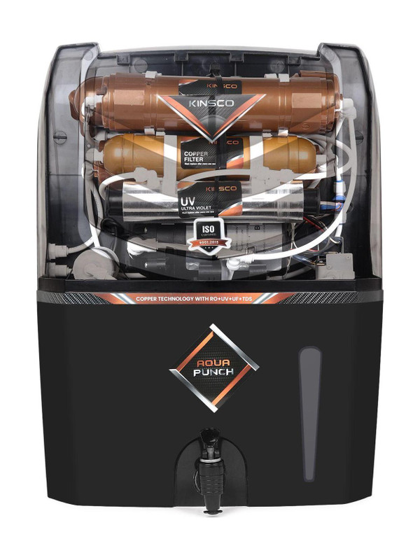 Kinsco Aqua Punch 15 L RO + UV + UF + Copper + TDS Control Water Purifier with Prefilter(Black)