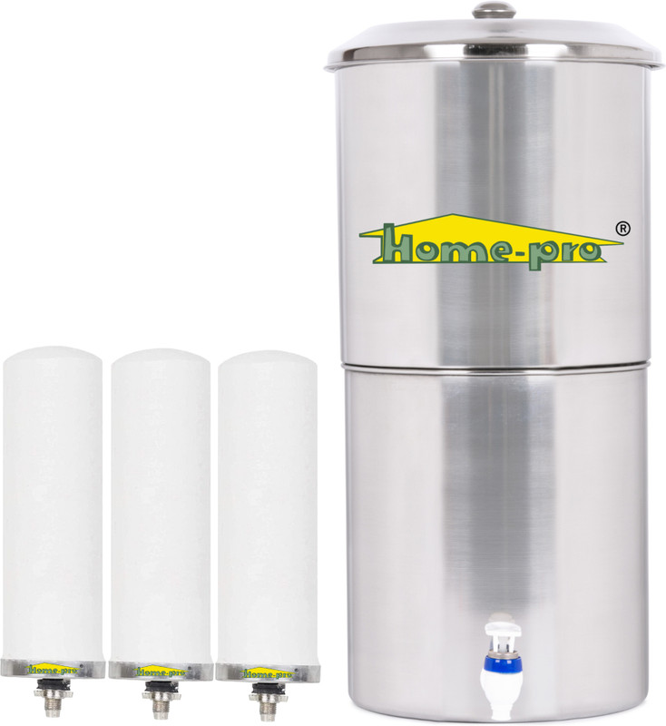 Home-pro Stainless Steel Water Filter | Non Electric | Long Ceramic Candle 2 | 18 L Gravity Based Water Purifier(Silver)