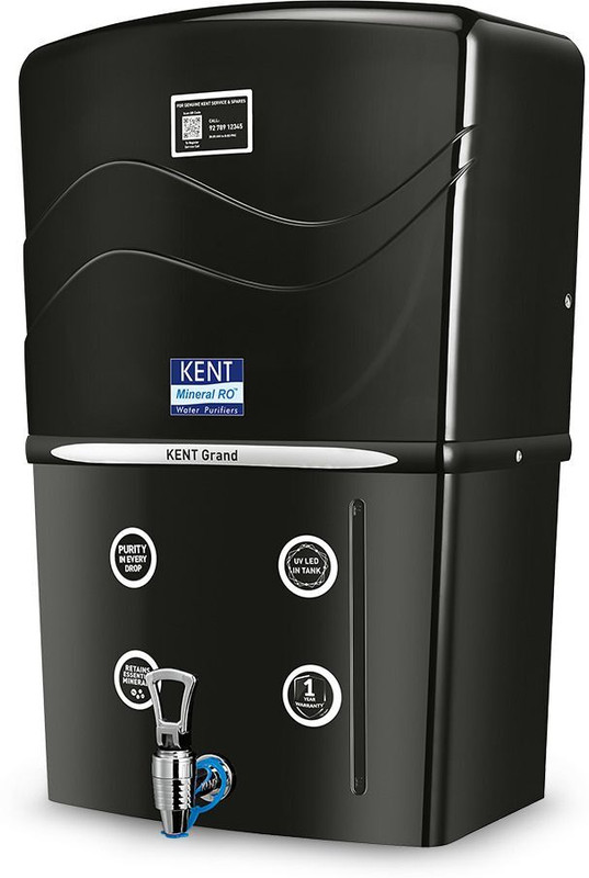 KENT Grand 8 L RO + UF + TDS Control + UV LED Water Purifier Water Purifier Advanced RO Tech for Sabse Shudh Paani | 8L | 20 LPH | Suitable for all - Borewell, Tanker, Municipality Water(White)