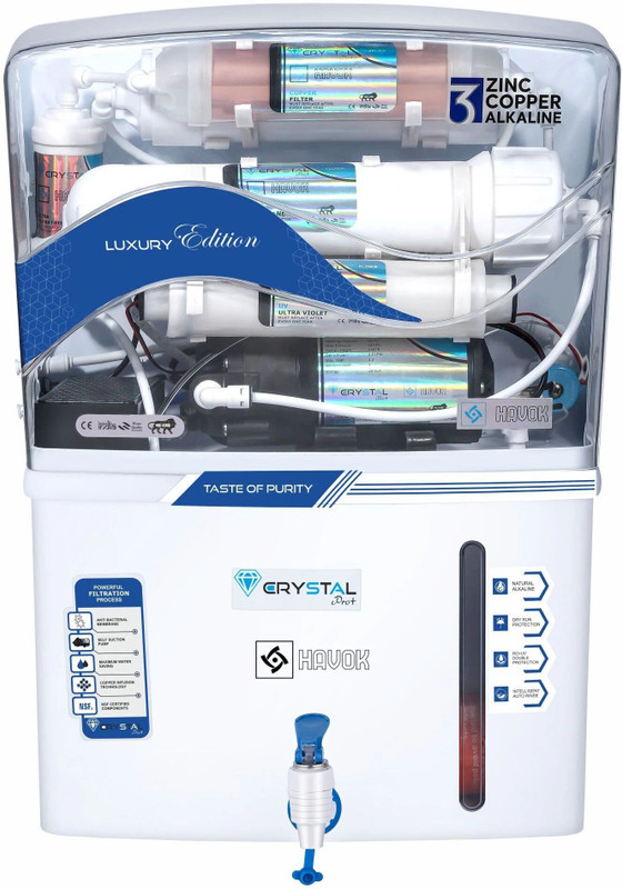 Havok Water_Purifier_White 15 L RO + UV + MF + Minerals + Copper Water Purifier(White)