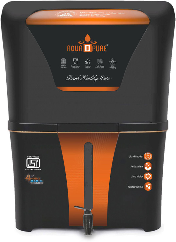 AquaDpure 4 in 1 Alkaline RO Water Purifier with 10 Stage Purification Filtration, 12 L RO + UV + UF + TDS + Alkaline Water Purifier(Black,Suitable for all type of water supply)
