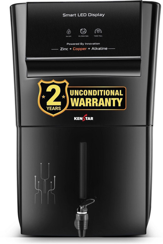 Kenstar Black Pureza. 8 L RO + UF + UV + Copper + Alkaline + Mineralizer Water Purifier Needs no service for 2 years(Black)