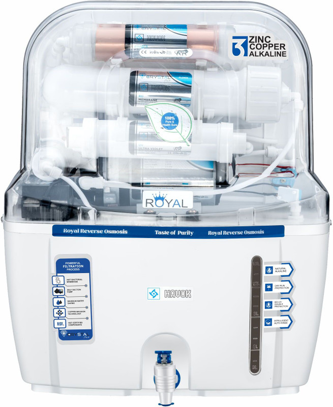 Havok Copper 9 Stage Purification Water purifier 15 L RO + UV + MF + Minerals + Copper Water Purifier(White, Blue)