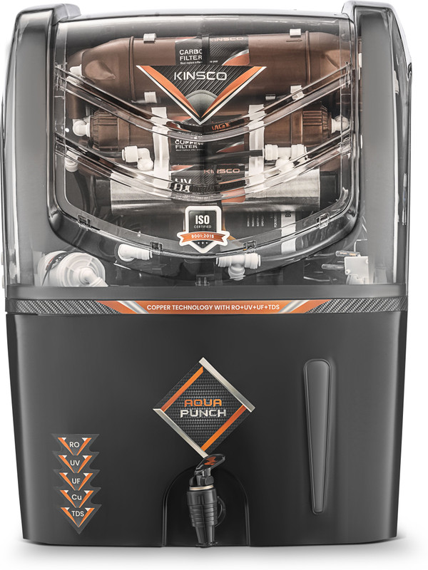 Kinsco Aqua Punch Copper Charge Ro 15 L RO + UV + UF + TDS + Copper Water Purifier with Prefilter and with INSTALLATION(Black)