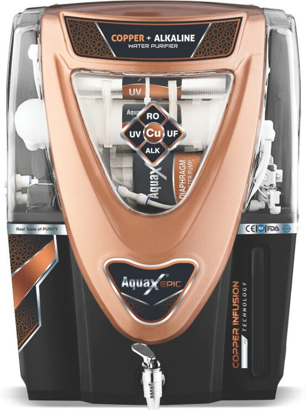 Aquagrand Black Epic Model RO + UV + UF + TDS + Copper filter + Alkaline filter 15 L RO + UV + UF + TDS + ALK + Copper Water Purifier(Black)