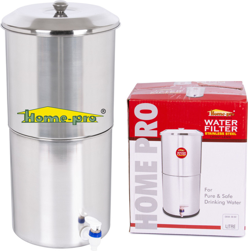 Home-pro Stainless Steel Water Filter | Non Electric | Long Ceramic Candle 2 | 18 L Gravity Based Water Purifier(Silver)
