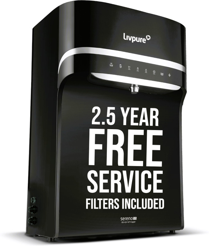 LIVPURE LIV-SERENO-SS 5.5 L RO + UV + UF + Minerals + Copper Water Purifier 2.5 Years of Service - All Filter IncludedI8 Stage Advanced Purification(Black)