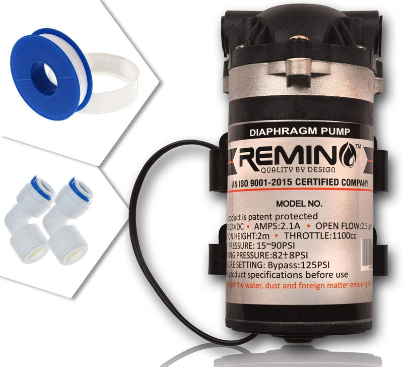 Remino RO 100 GPD Booster Pump 24v with 2 Pcs Pump Connector for 12 L RO + UV + UF + TDS Water Purifier(Silver)