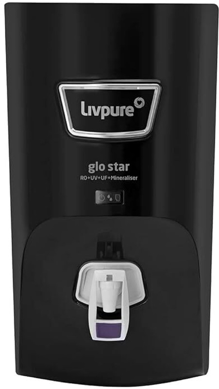LIVPURE LIV-GLO-STAR-BLACK 7 L RO + UV + UF + Minerals Water Purifier 7 STAGE ADVANCED PURIFICATION| SUITABLE FOR ALL - BOREWELL, TANKER, MUNICIPALITY WATER(Black)