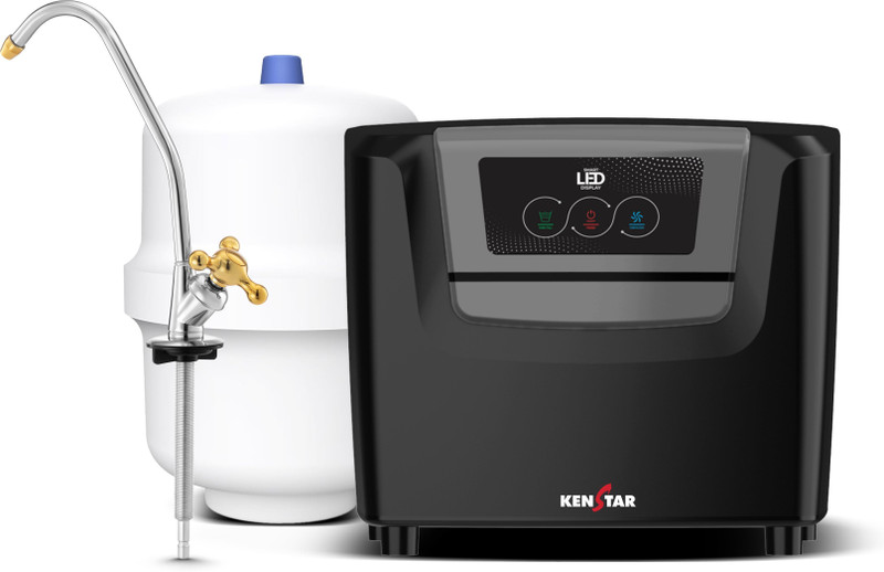Kenstar Sink Pure 8 L RO + UV + UF + Minerals + Alkaline Water Purifier 6-Stages of Purification Smart LED Display Under the Sink placement Complimentary Faucet Suitable for all - Borewell, Tanker, Municipality Water(Black)