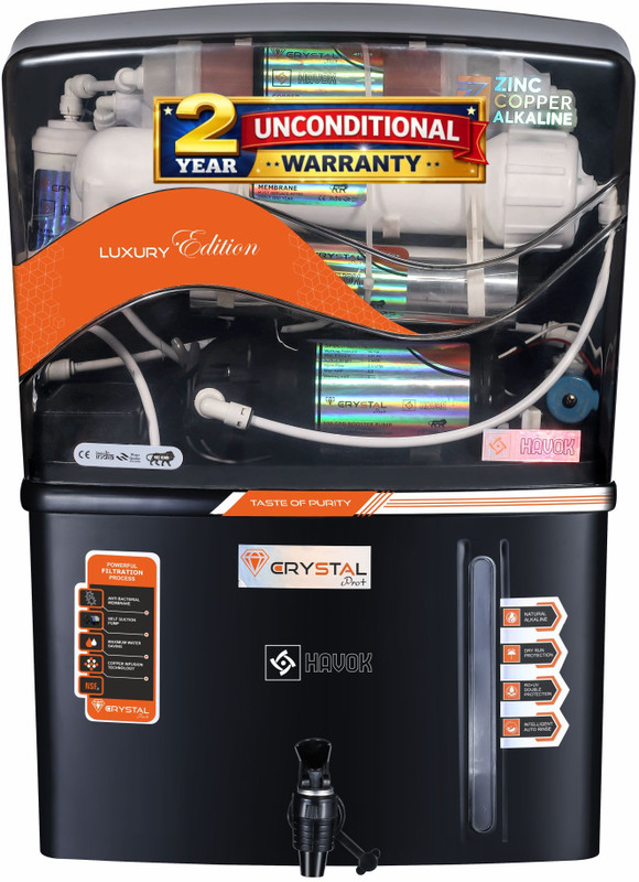 Havok Elite_Round_Display_BIS_Certified_Black 18 L RO + UV + MF + Minerals + Copper Water Purifier(Black)