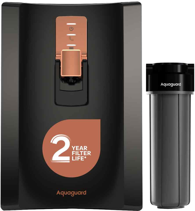 EUREKA FORBES Aquaguard 5 L UV + UF Water Purifier 2 Year Filter Life | Stainless Steel Tank | Mega Sediment Filter | 3-in-1 Active Copper Technology | 5L storage | Suitable for Municipal Water (TDS(Black)