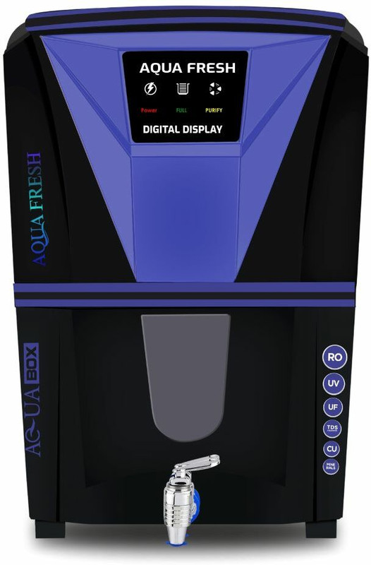 Aqua Fresh CRYSTAL BB LED+ALKALINE+RO+UV+TDS AUTOMATIC ELECTRICAL BOREWELL WATER PURIFIER 12 L RO + UV + Copper Water Purifier(Black, Blue)