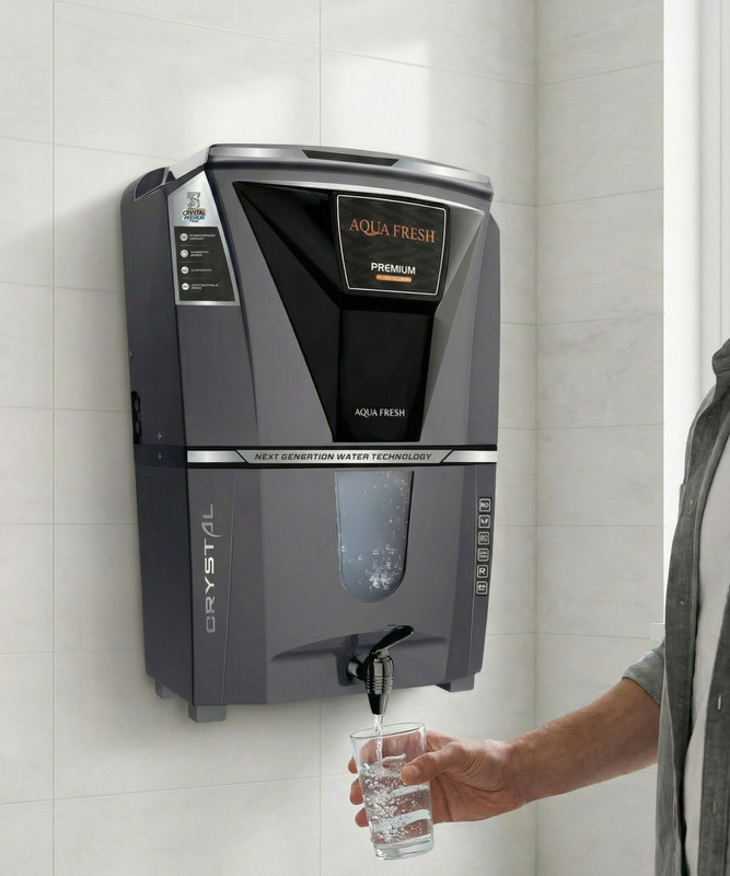 Aqua Fresh CRYSTAL GREY COPPER+RO+UV+UF+MINTDS AUTOMATIC ELECTRIC BORWELL RO WATER PURIFIER 12 L RO + UV + UF + TDS + Mineral Water Purifier(Black, Grey)