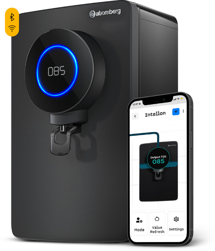 Atomberg Intellon 8 L RO + UV + UF + Alkaliser Water Purifier India's 1st Adaptive 4 Modes TDS-Based Filtration Smart IoT 7 Stages Retains Minerals & Improves Health 2 Year Warranty Zero Cost for 2 Years No AMC(Black)