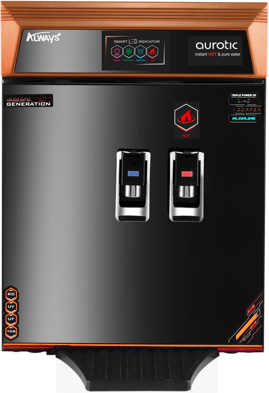 Always Aurotic 10 stage Instant Hot & normal with LED display & Pre filter & 10 L RO + UV + UF + TDS Control + Alkaline + UV in Tank Water Purifier(Black)