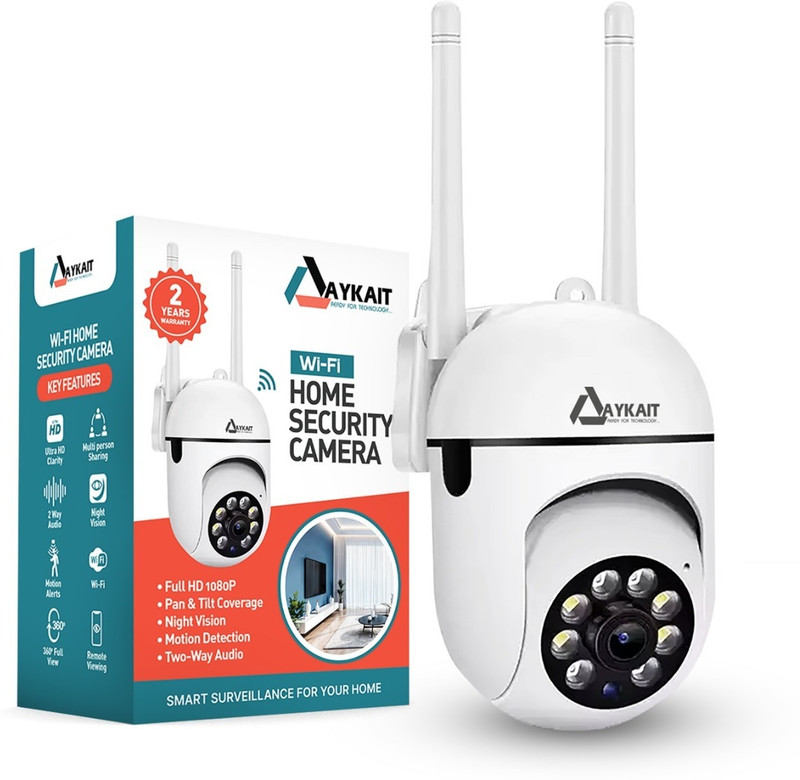 Aykait Smart CCTV WiFi Camera - 2MP Dual Light Camera 360 Degree (2 Years Warranty) 1080 MP HD Webcam with Built-In Microphone with Night Vision USB Connectivity(White, Black)