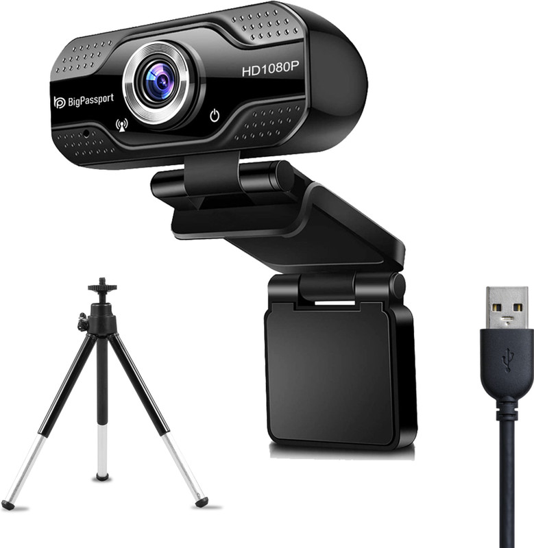 BigPassport Ultra HD Inbuilt Mic 2 MP Webcam USB Connection | Night Vision | Noise Cancellation 2 MP HD Webcam with Built-In Microphone with Night Vision USB Connectivity(Black)