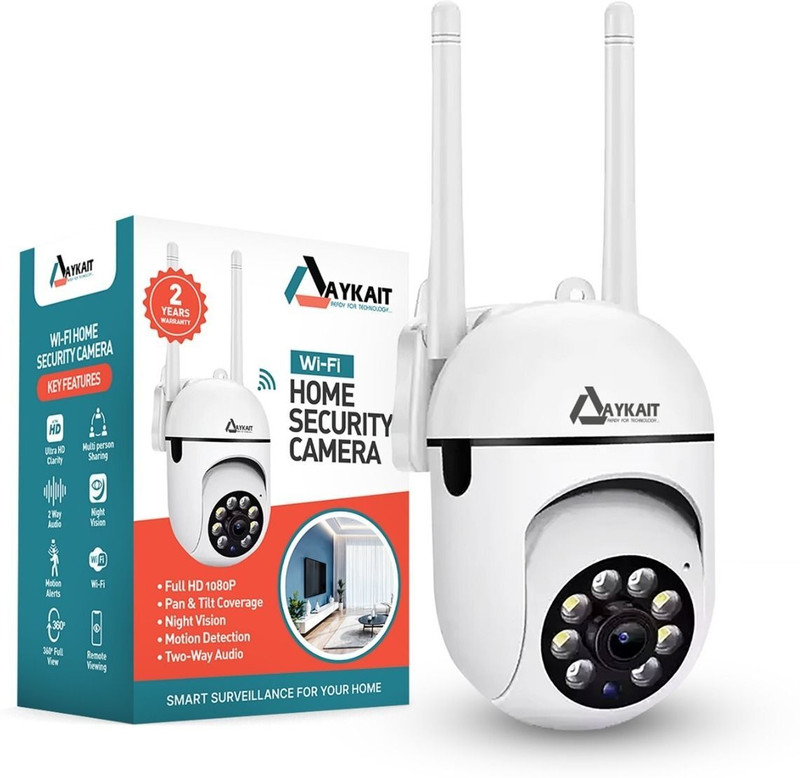 Aykait Smart CCTV WiFi Camera - 2MP Dual Light Camera 360 Degree (2 Years Warranty) 1080 MP HD Webcam with Built-In Microphone with Night Vision USB Connectivity(White, Black)