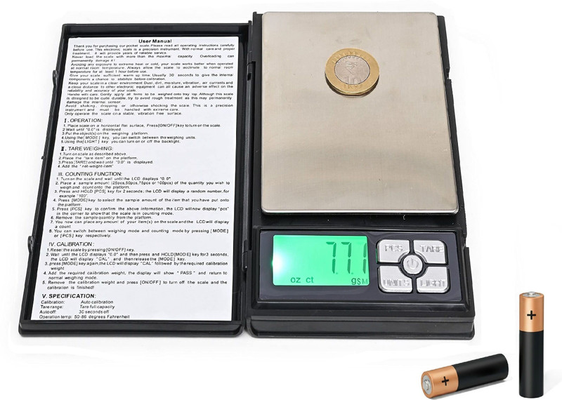 VBR's Group 500g x 0.01g Digital Mini Scale With 2 Battery for Gold Jewelry Precision Pocket Weighing Scale(Silver)