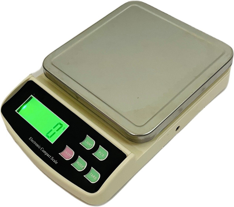 NIVAYO 10Kg Kitchen Weight Machine with Stainless Steel Top for Shop, Home Weighing Scale(Silver)