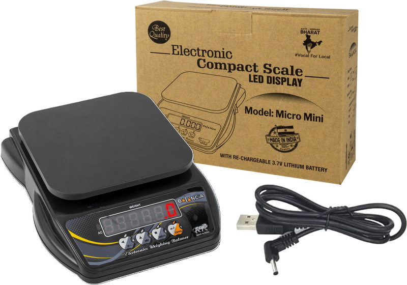 VBR's Group 10Kg Digital Kitchen Electronic Scale for Food Baking Measuring Rechargeable Weighing Scale(Black)