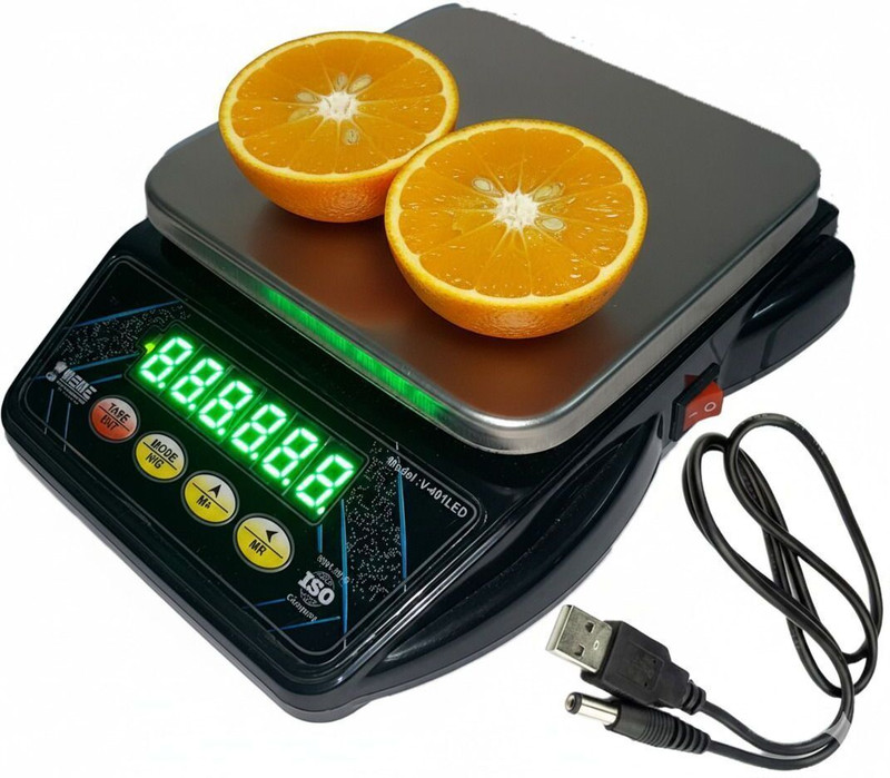 NIVAYO 10Kg Counter Weight Scale With Steel-Top & USB Cable For Home Kitchen Chargeable Weighing Scale(Black)