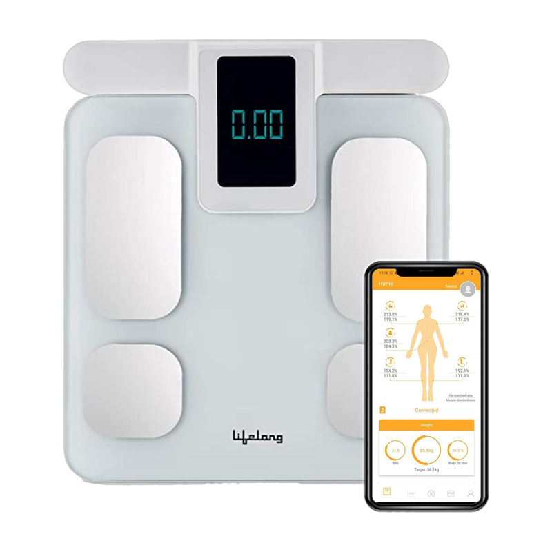 Lifelong 8 electrode Smart Body Fat Scale (With weight Machine display and Bmi on handle Weighing Scale(White)