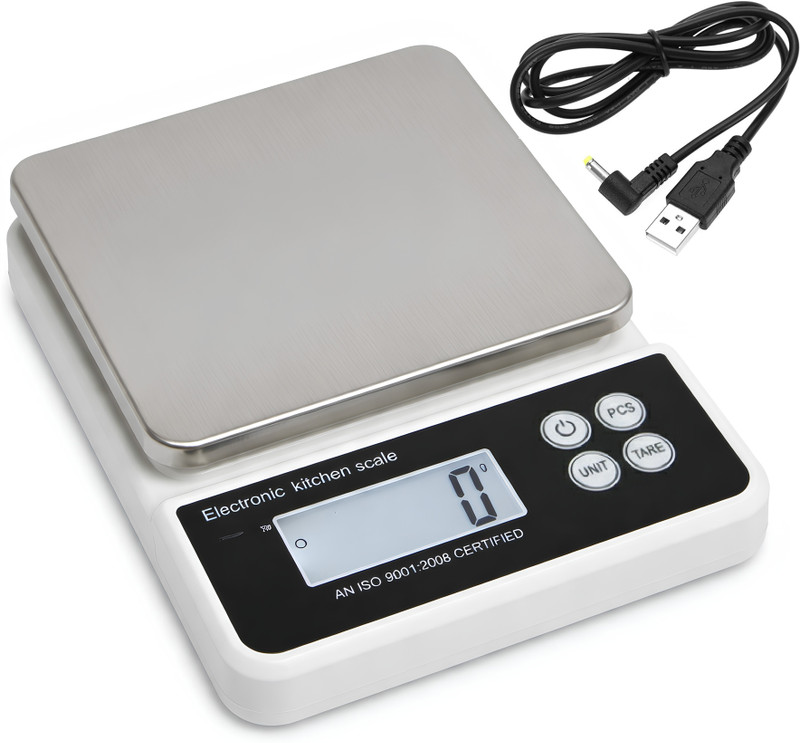 VBR's Group 10Kg-2gr Ultra-Slim Weight Machine with Steel Top & USB Cable for Home & Kitchen Weighing Scale(Silver)