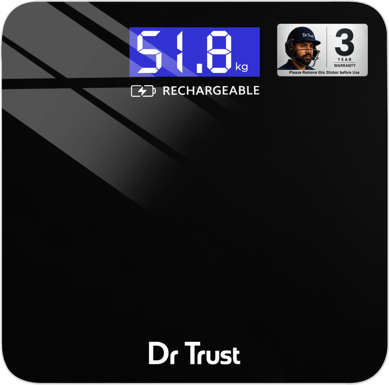Dr Trust (USA) Zen Rechargeable Digital Personal Weighing Scale Electronic Weight Machine For Human Body (USB Cable Included) Weighing Scale(Black)