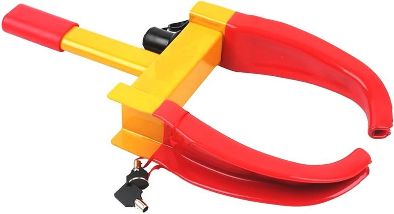Crewbolt Heavy Duty Wheel Lock Car Adjustable Anti-Theft Tyre Clamp MS Steel 3 Keys Wheel Chock(Pack of 1 Red, Yellow)