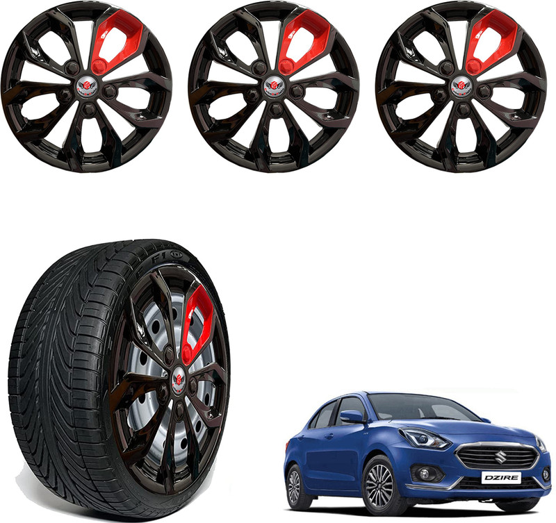 CuboDePlato FuryBlk_redpatch_14In_Swift_Dzire_2017 Wheel Cover For Maruti Swift Dzire AMT VXI Petrol(14.0 inch)