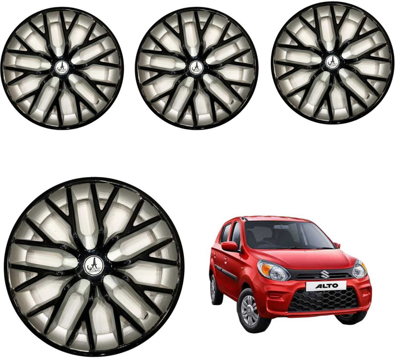 KYZO CAR WHEEL CAP/ WHEEL COVER DELTA DESGIN (B) "SILVER_BLACK" 12 INCHI Wheel Cover For Maruti Alto, Zen, Alto 800, 800(12.0 inch)