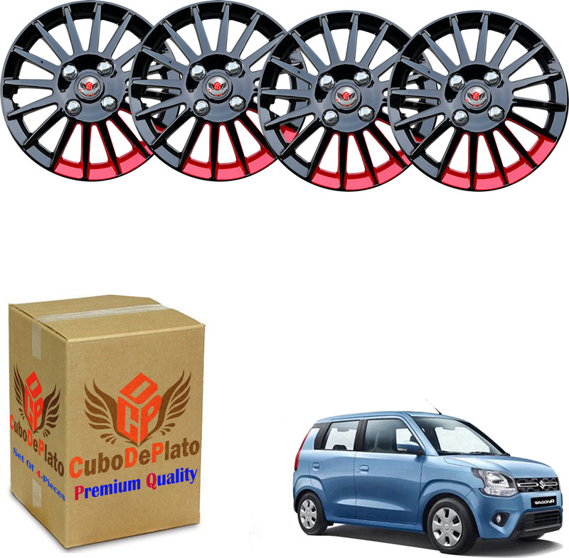 CuboDePlato CamrryBlack_redpatch_14In_WagonR_2022 Wheel Cover For Maruti Wagon R DLX(14.0 inch)