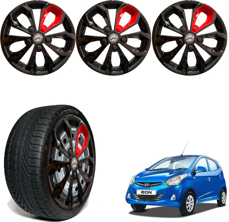WolkomHome Car accessories Wheel cap, Hub Cap 13 Inch FURRY BLACK RED PATCH FRD20 Wheel Cover For Hyundai EON Era Plus(13.0 inch)