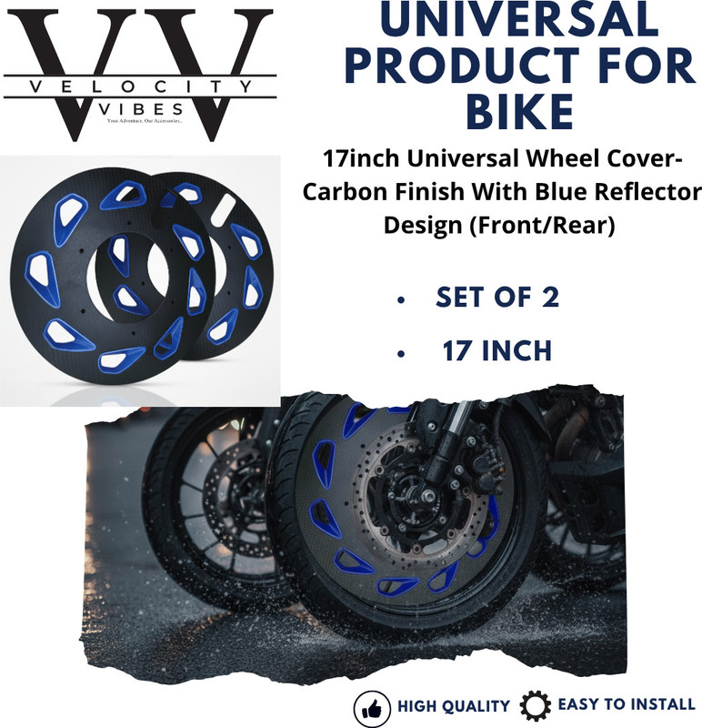 VELOCITY VIBES 17inch Universal Wheel Cover-Carbon Finish With Blue Reflector Design Wheel Cover For NA NA(16.9 inch)
