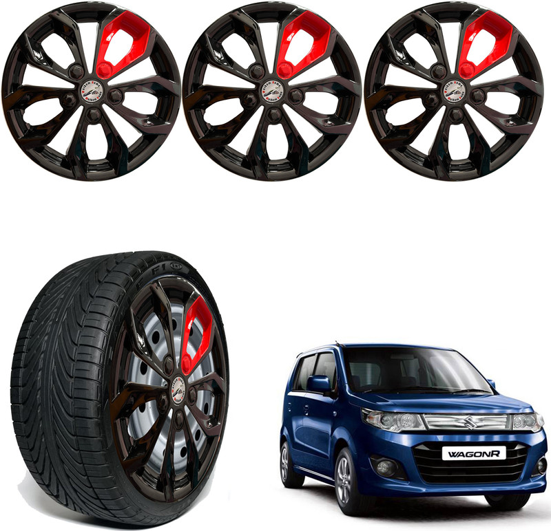 WolkomHome Car accessories Wheel cap, Hub Cap 13 Inch FURRY BLACK RED PATCH FRD40 Wheel Cover For Maruti WagonR(13.0 inch)