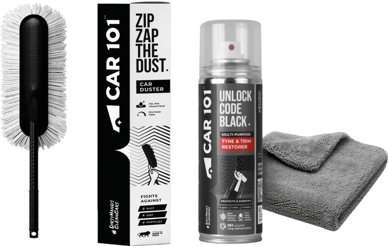 Car 101 Zip Zap Car Duster (Dust Removal)+ Tyre & Trim Restorer | Scratch-Free Cleaning 250 ml Wheel Tire Cleaner(Pack of 1)