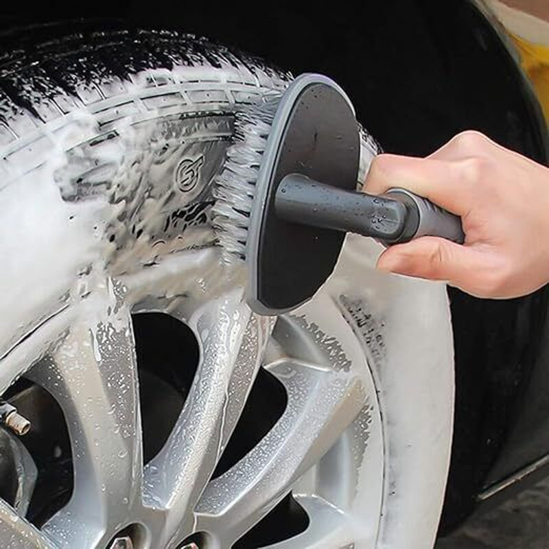 MSNB Premium Car Tyre Cleaning Brush | Anti-Slip Handle Wheel Rim Hub Cleaner Tool 1 ml Wheel Tire Cleaner(Pack of 1)