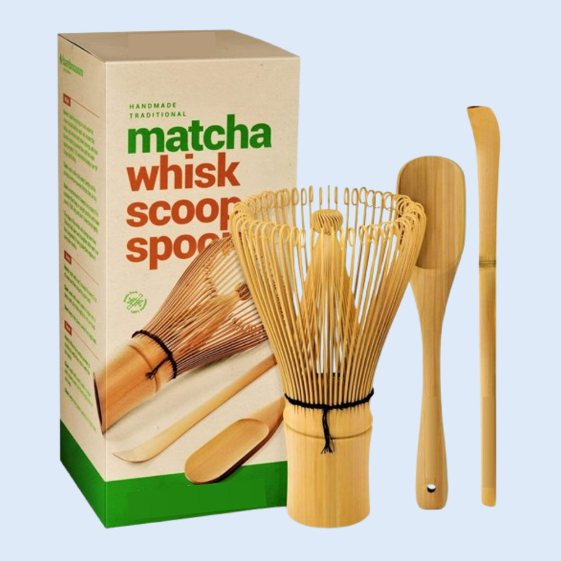 YJENTERPRISE Classic Ceremony Matcha Whisk with Traditional Measuring Scoop Bamboo Coil Whisk
