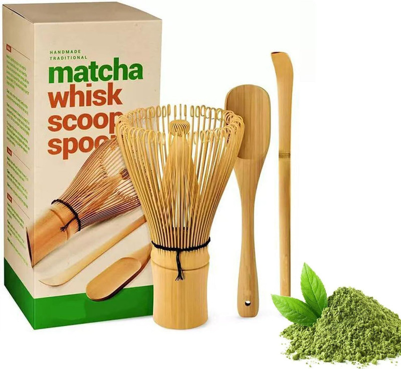 Unigraphy Traditional Bamboo Matcha Whisk (Chasen), Scoop (Chashaku) & Spoon Set Bamboo Coil Whisk