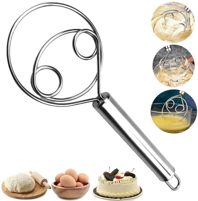 DHARMINSON Multifunctional Effortless Stainless Steel Dough Mixer with Hanging Hole Durable Steel Flat Whisk