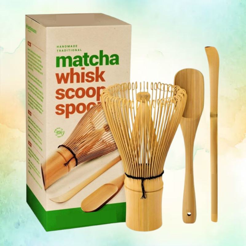 Jrvent Professional Mixing Matcha Whisk and Deep Measuring Scoop Bamboo Coil Whisk