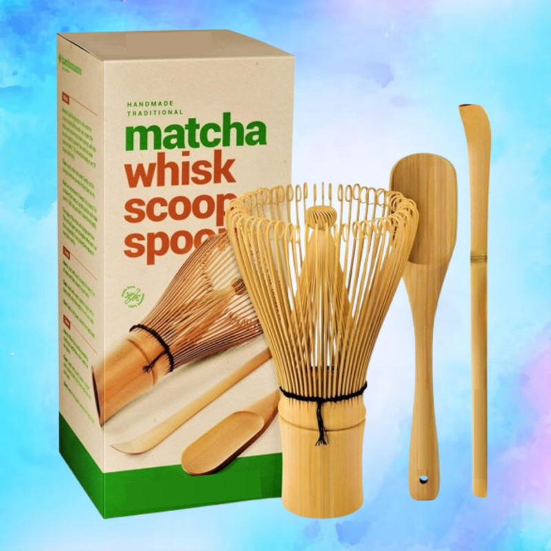 YJENTERPRISE Silky Smooth Matcha Whisk and Bamboo Scoop Starter Set Bamboo Coil Whisk
