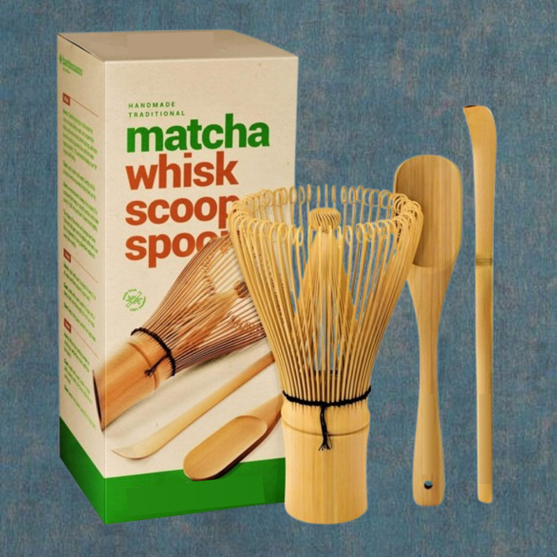 Raghuvanshi Handmade Matcha Whisk and Scoop Tool Kit for Traditional Tea Bamboo Coil Whisk