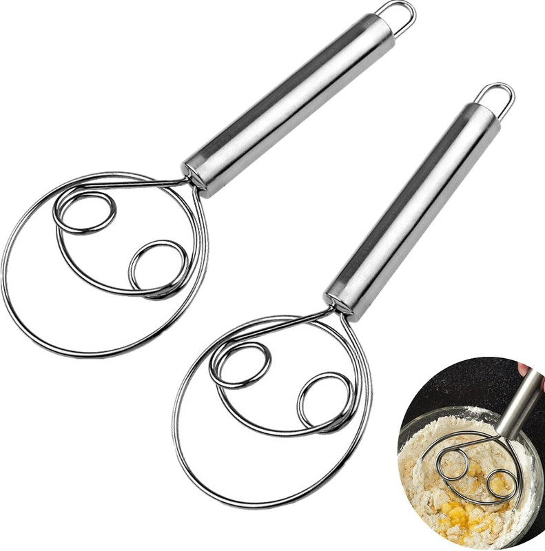 CJ CHILDREN'SJOY 2pcs Dough Whisk | Stainless Steel Pastry Blender Whisks | Dough Mixer Hand Tool Stainless Steel Flat Whisk(Pack of 2)