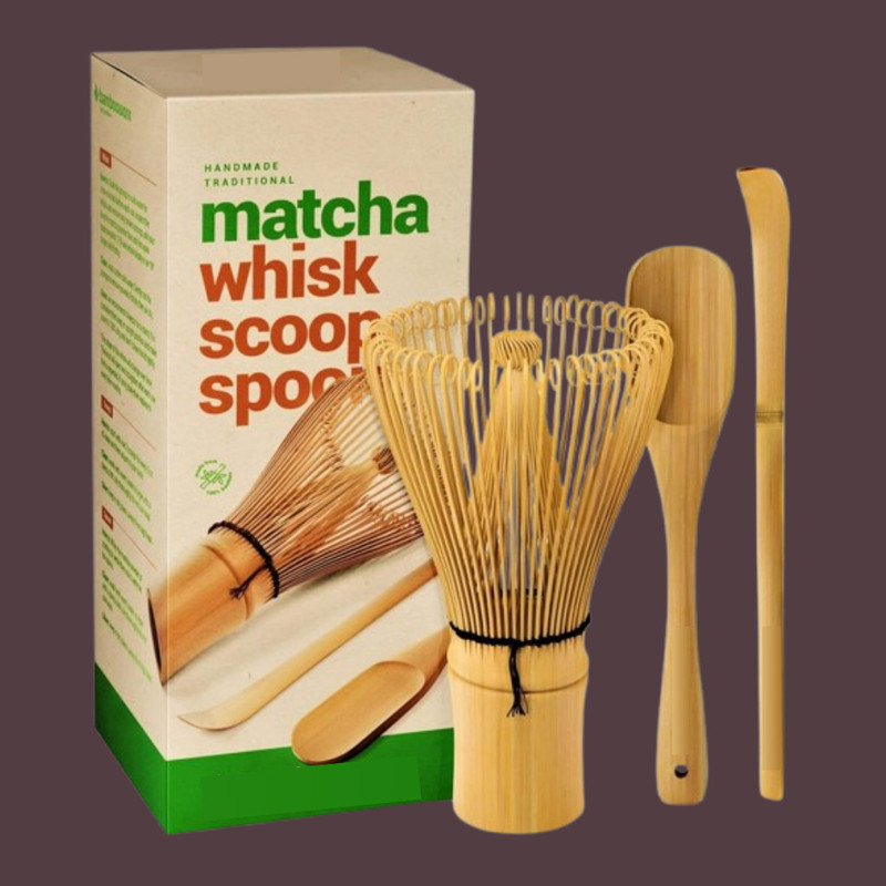 Sueriv Traditional Woven Whisk and Carved Scoop Tea Set Bamboo Coil Whisk