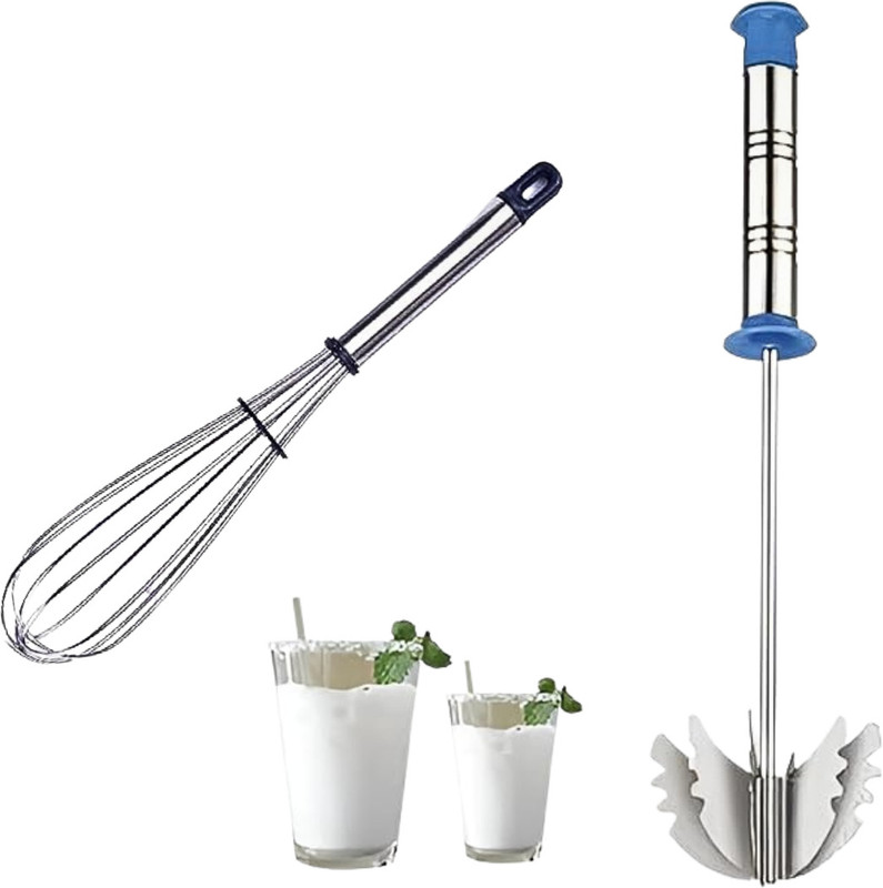 faizia Decent Combo for Smart Kitchen Power Free Hand Blender cream cake whisk beater Stainless Steel Balloon Whisk(Pack of 2)