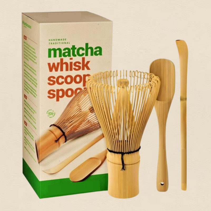 Sueriv Sophisticated Bamboo Whisk and Scoop Set for Beginners Bamboo Coil Whisk